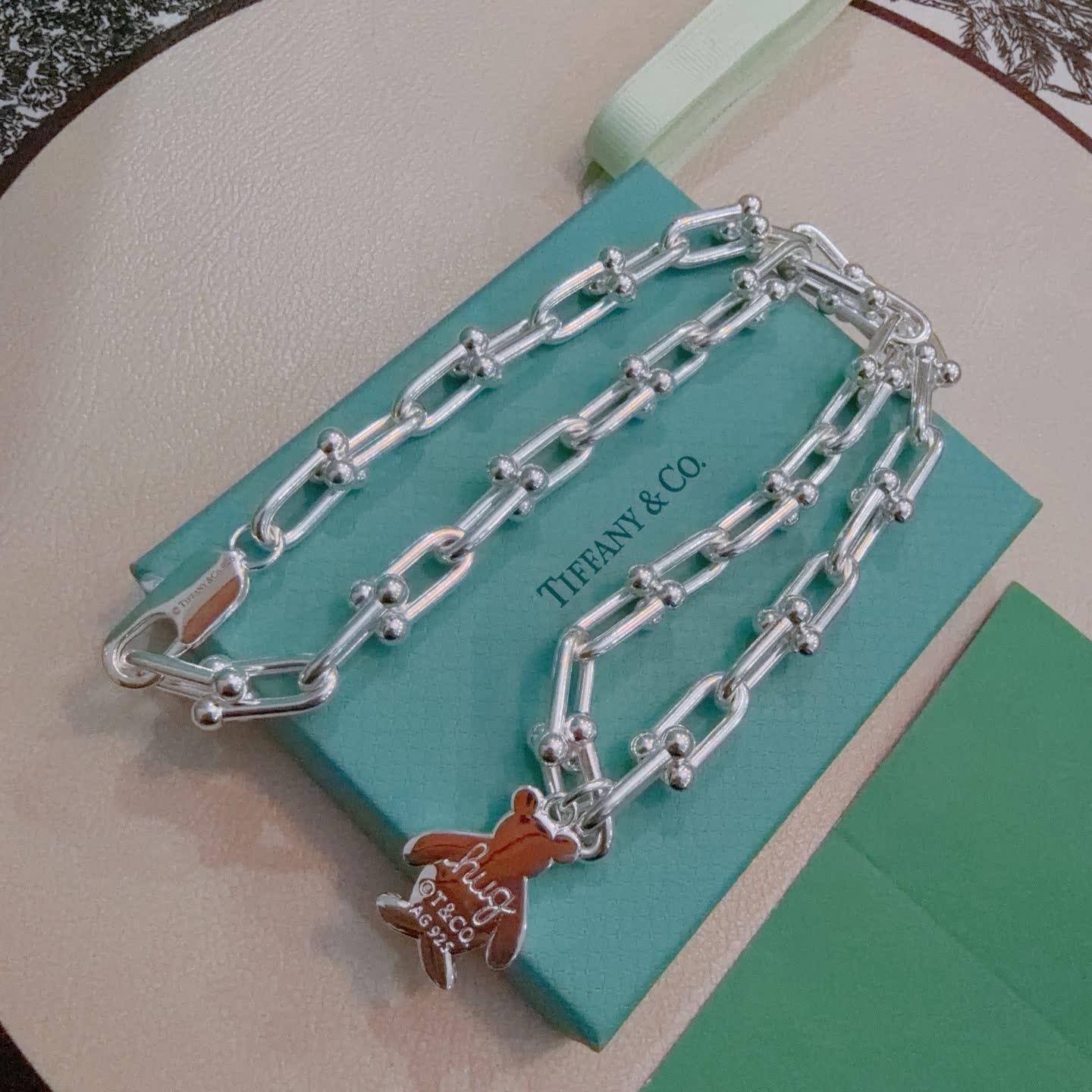 Tiffany & Co. Silver Link Necklace with Bear Charm